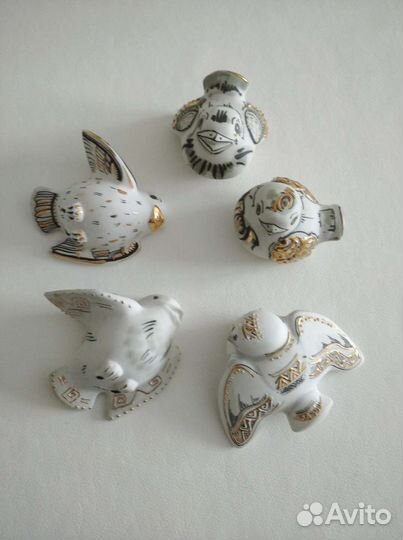 Бисквитный авторский фарфор статуэтки Птицы 5 шт