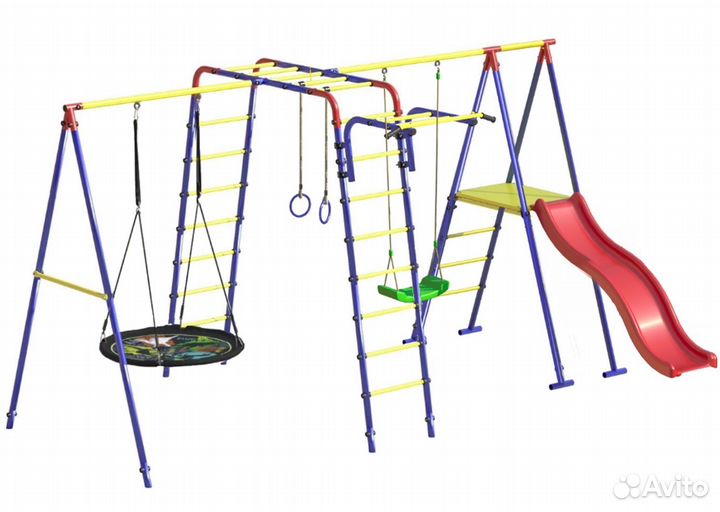 Детский уличный комплекс 2 качели с горкой