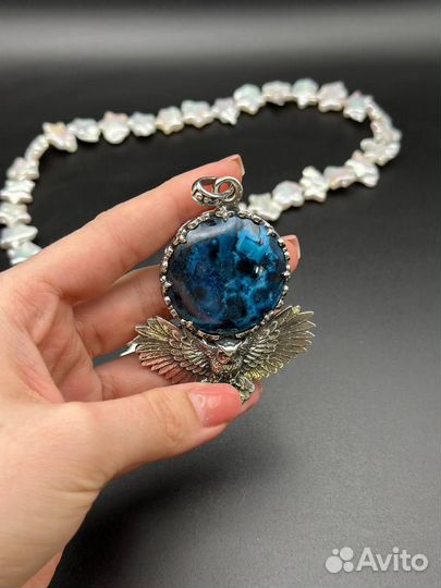 Серебряная подвеска с шаттукитом. Сова