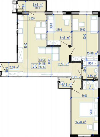 3-к. квартира, 85,9 м², 1/9 эт.