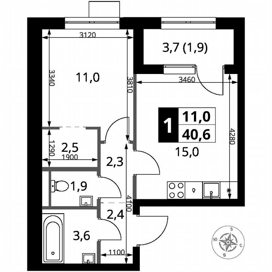 1-к. квартира, 40,6 м², 16/16 эт.