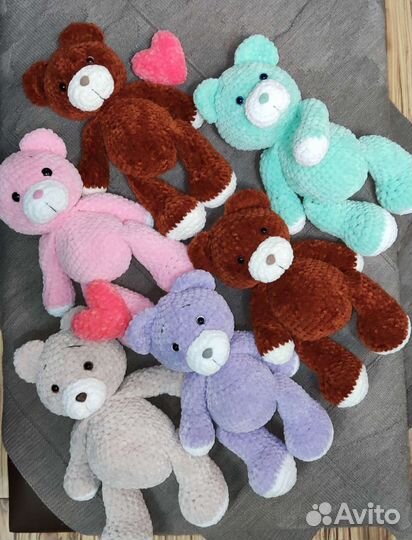 Вязаная игрушка плюшевый медведь, зайцы,единороги