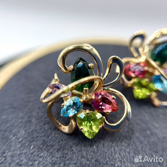Серьги 585 микс камней