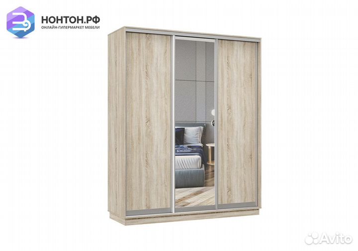 Шкаф-купе трёхдверный Процион с 1 зеркалом дуб сон