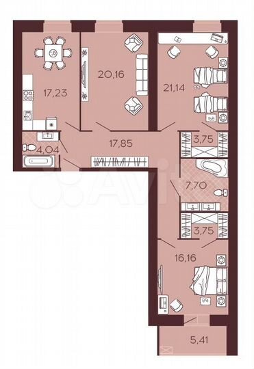 3-к. квартира, 114,5 м², 4/13 эт.