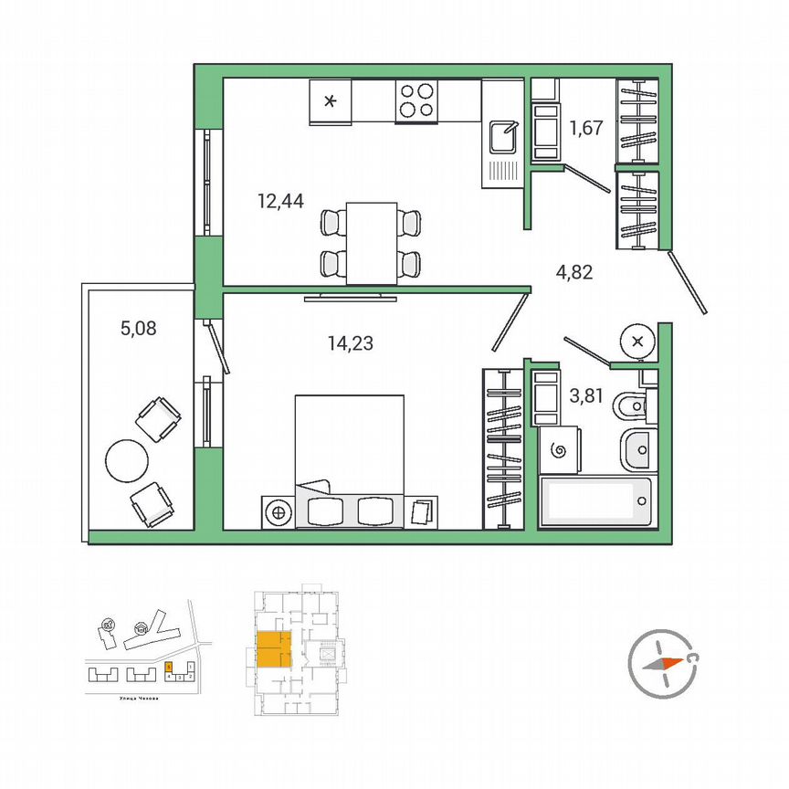 1-к. квартира, 38,6 м², 9/9 эт.