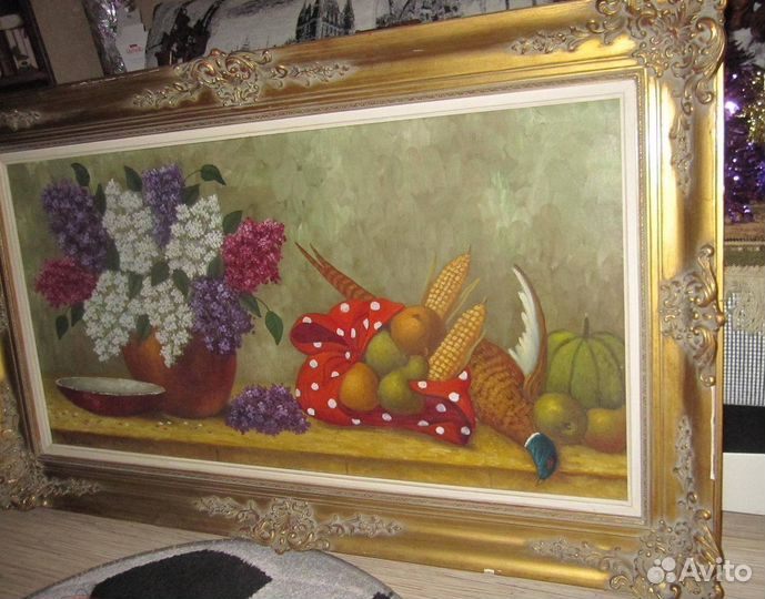 Большая Картина. Рама. Натюрморт.Холст, масло