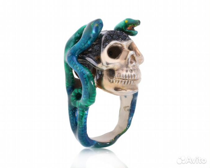Золотое кольцо Delfina Delettrez Skull Enamel Snak