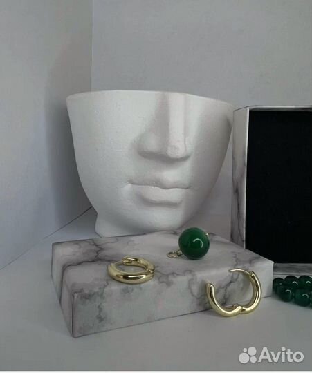 Серьги конго с авантюрином и золотистой фурнитурой