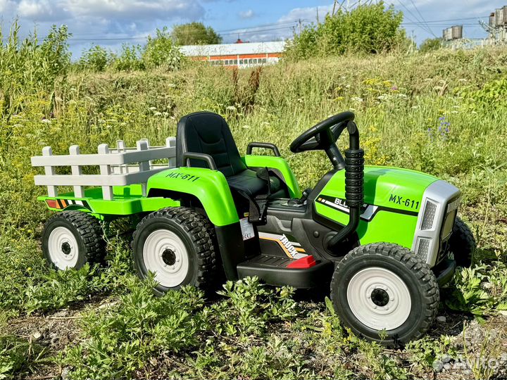 Детский электромобиль трактор с прицепом