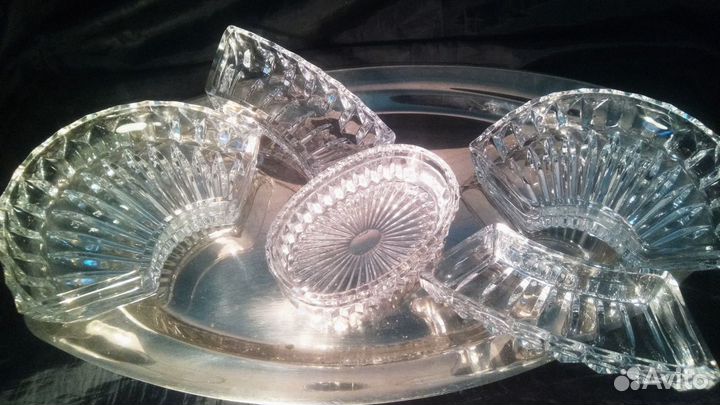 Менажница мельхиор+хрусталь/винтаж/СССР