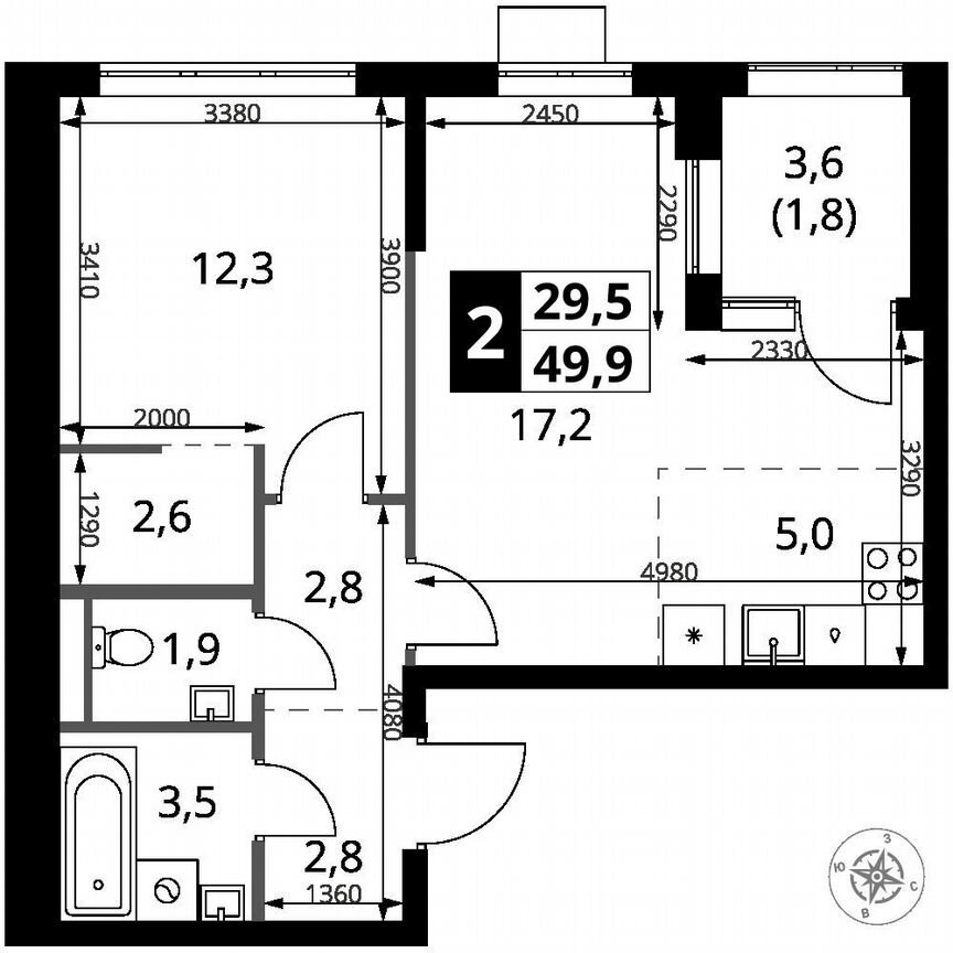 1-к. квартира, 49,9 м², 5/16 эт.