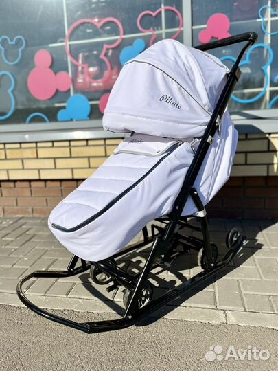 Санки коляска pikate onyx черный и белый