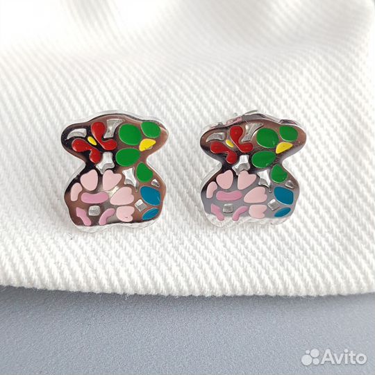 Серьги Tous мишки цветные 1.5см