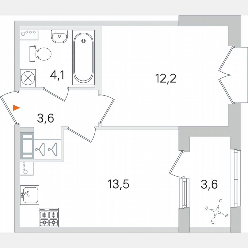 1-к. квартира, 35,2 м², 4/4 эт.