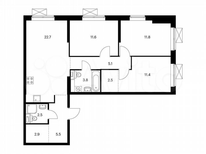 3-к. квартира, 79,8 м², 11/25 эт.