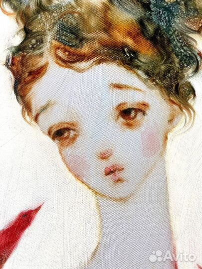 Картина маслом портрет ангел девушка птицы рококо