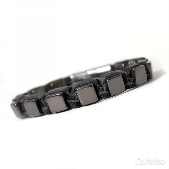 Кожаный браслет шамбала с шунгитом