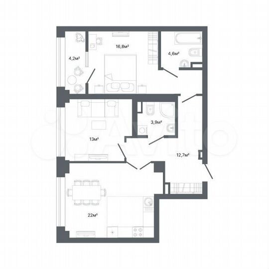 2-к. квартира, 77,3 м², 22/22 эт.