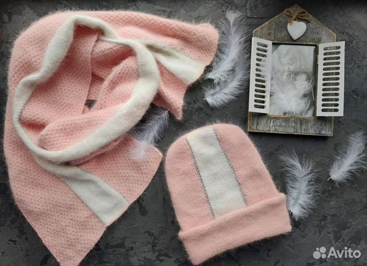 Вязаный комплект Шапка + Шарф из ангоры