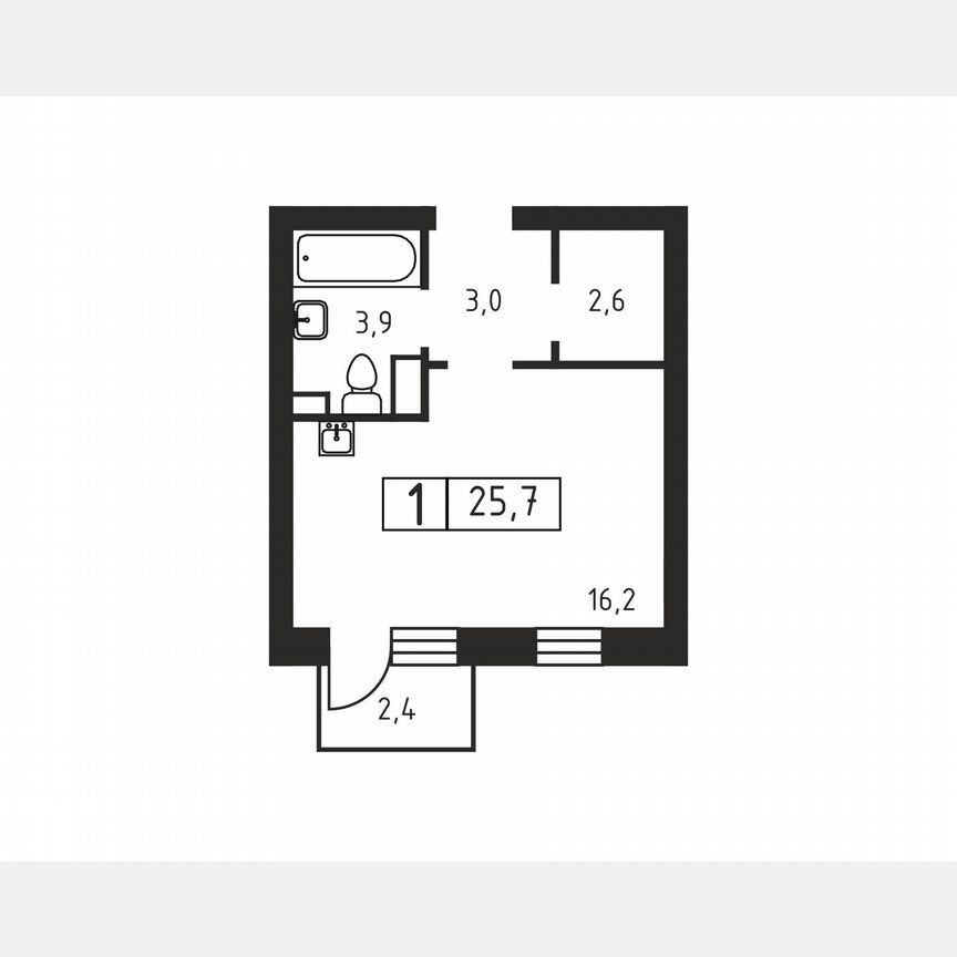 1-к. квартира, 25,7 м², 2/3 эт.