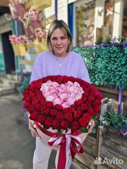 Пионы розы букет из роз 101 роза 151