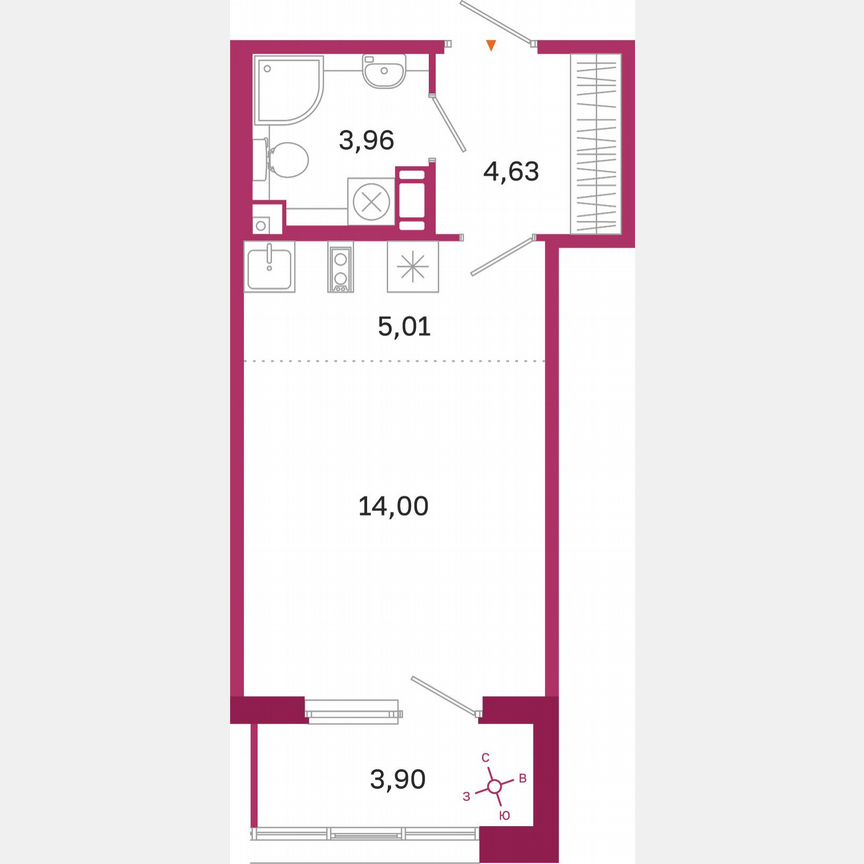 Квартира-студия, 29,6 м², 4/10 эт.
