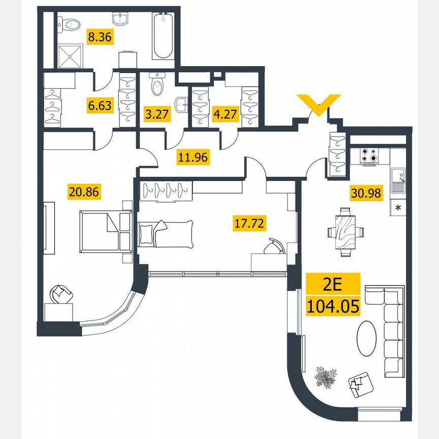 2-к. квартира, 104,1 м², 4/9 эт.