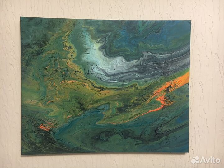 Картина интерьерная, акрил, в стиле Fluid Art
