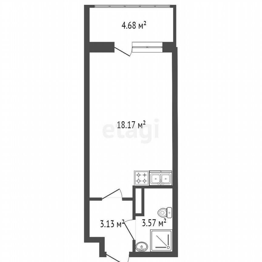 Квартира-студия, 24,8 м², 14/15 эт.