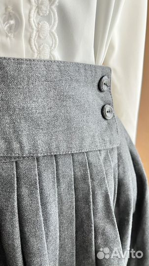 Блузка белая и Юбка школьная плиссе серая 152