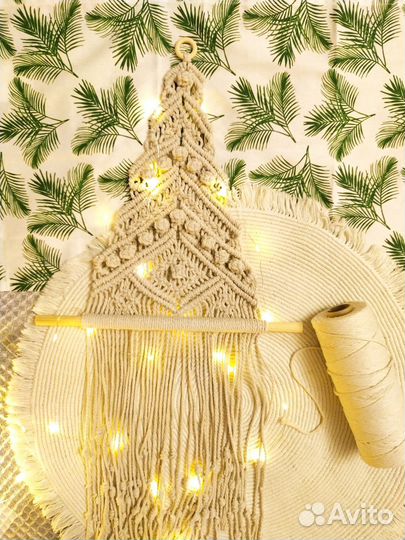 Елка новогодняя макраме на стену панно