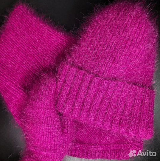 Шапка снуд повязка варежки пух норки