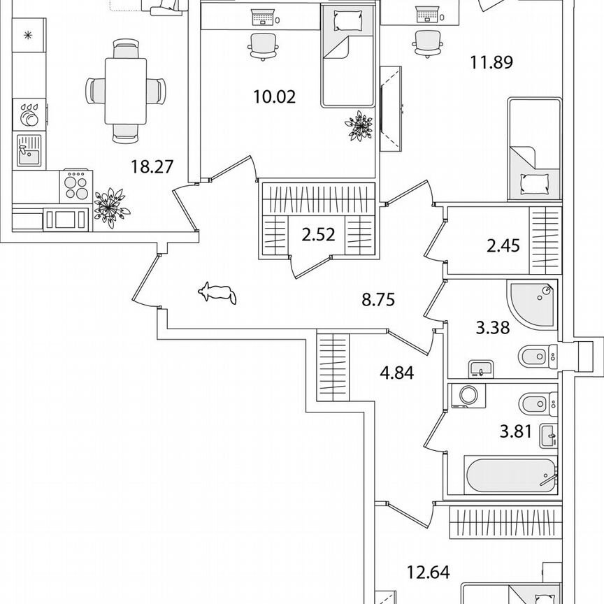 3-к. квартира, 81,1 м², 9/9 эт.