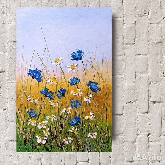 Картина маслом Васильки и ромашки Цветы