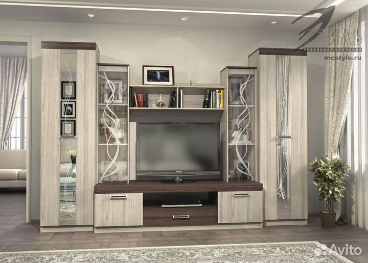 Гостиная с пескоструйным рисунком на зеркале