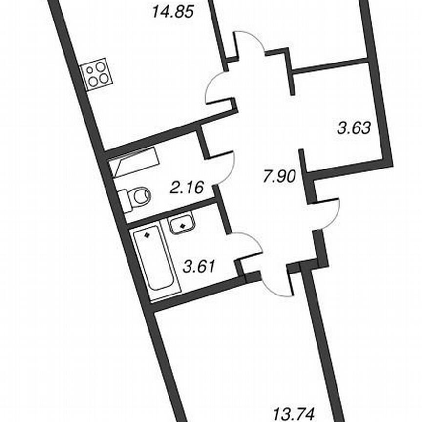 2-к. квартира, 61,6 м², 6/22 эт.