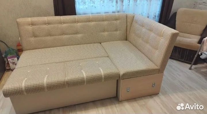 Скамья угловая Верона Дуб молочный/Шампань/Рогожка