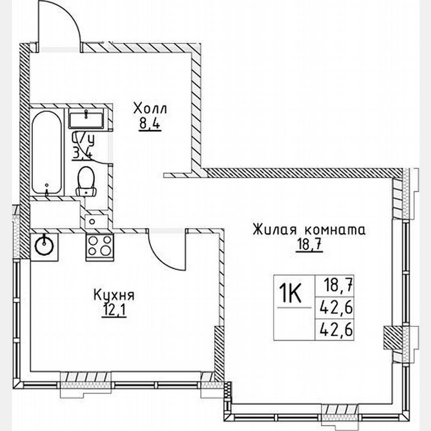 1-к. квартира, 42,6 м², 11/19 эт.