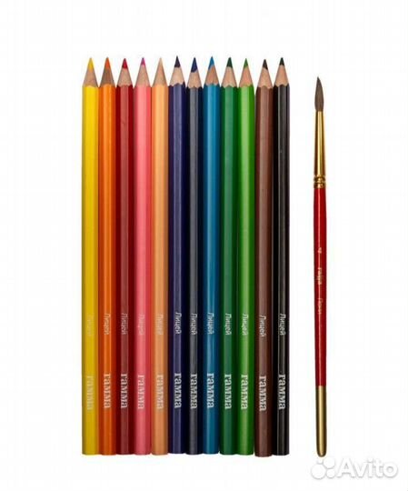 Цветные акварельные карандаши с кистью