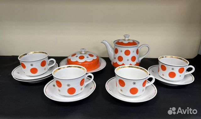 Чайный набор красные круги Сумской фарфоровый заво