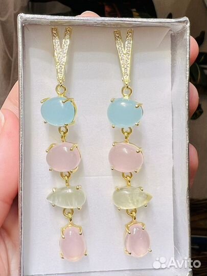 Новые Серьги Teatrium с кварцем и халцедоном