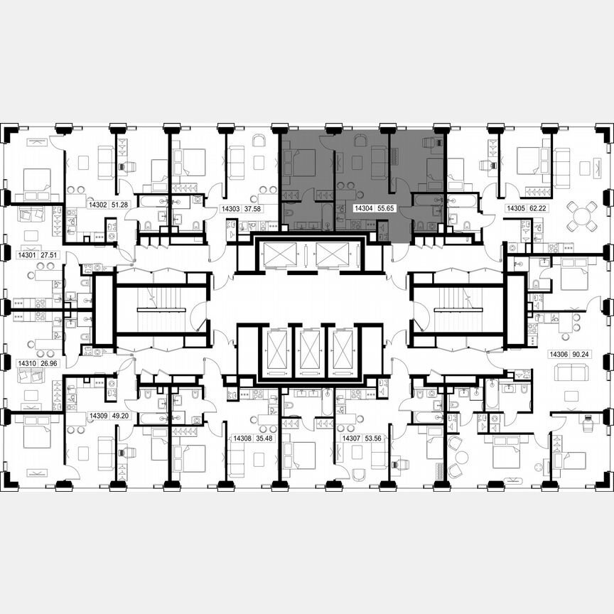 2-к. квартира, 55,7 м², 43/52 эт.