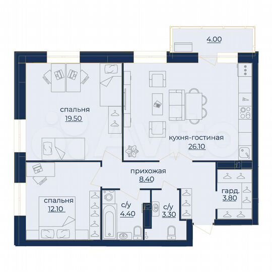 3-к. квартира, 78,8 м², 8/15 эт.