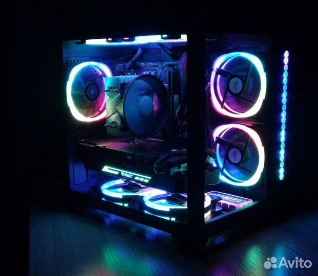 Корпус Ginzzu V300 mATX кубик, стекло, RGB
