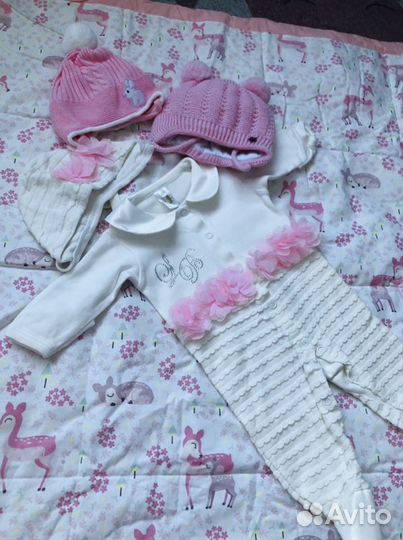Комплект на выписку, одеяло, костюм, 2 шапочки