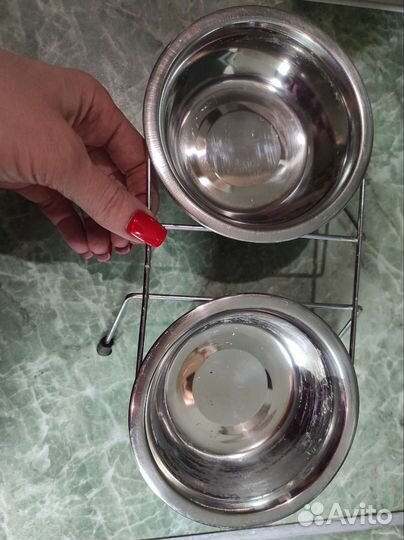 Миска двойная металлическая на подставен