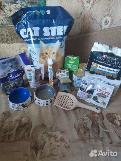 Корма, наполнитель, игрушки для кошек
