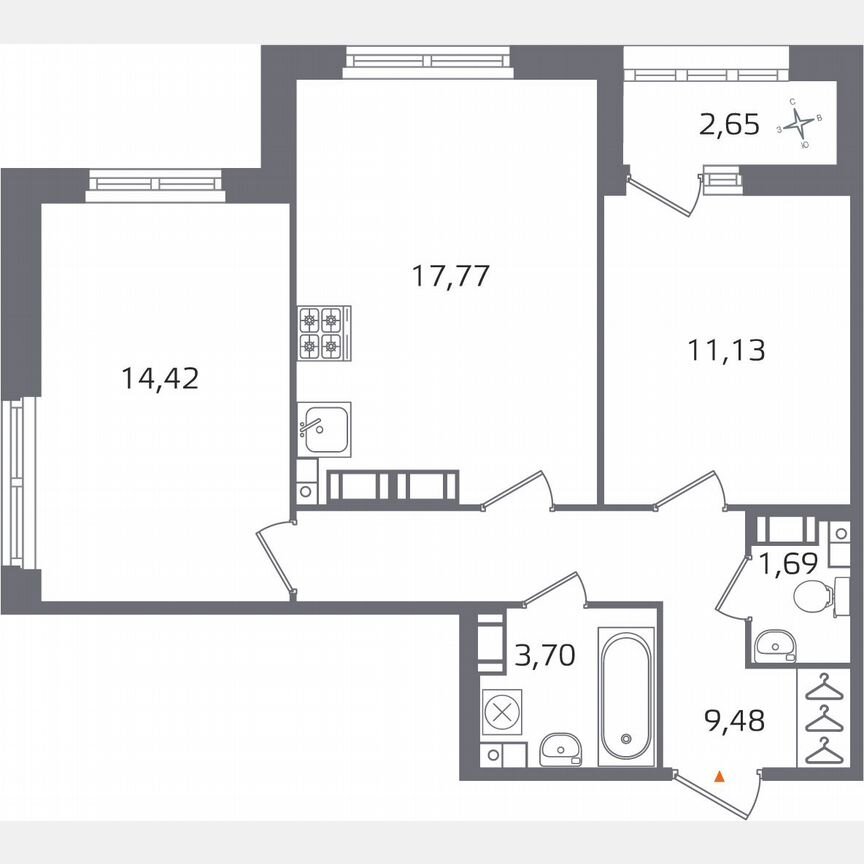 2-к. квартира, 59,5 м², 13/17 эт.