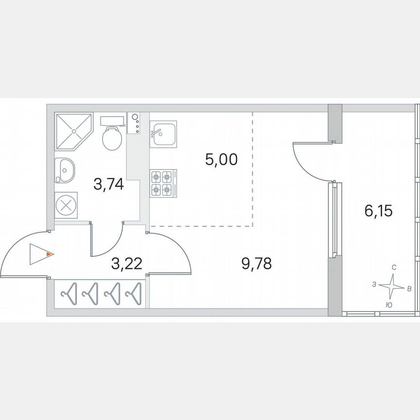 Квартира-студия, 24,8 м², 3/4 эт.